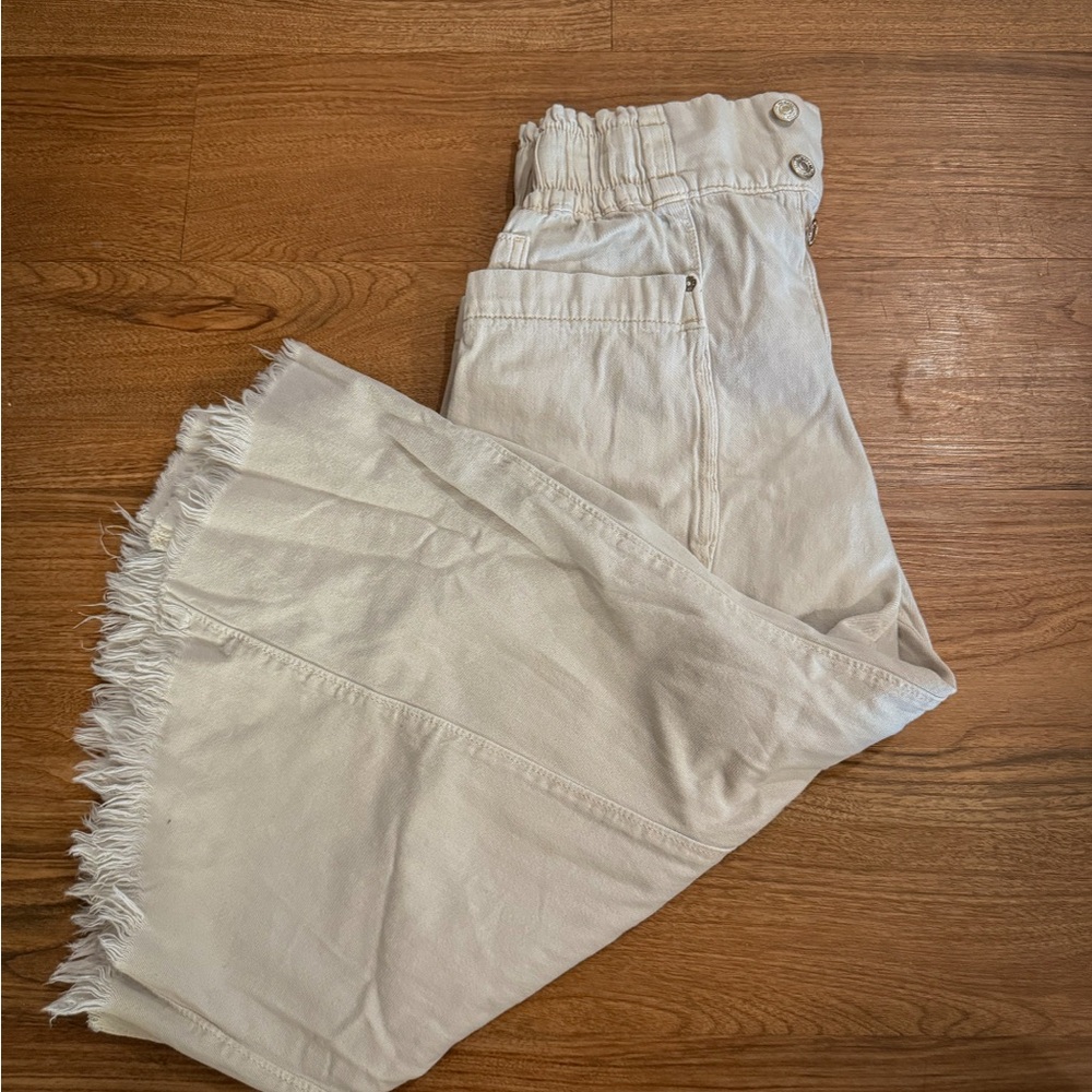 Stylish Cream Frayed Hem Pants